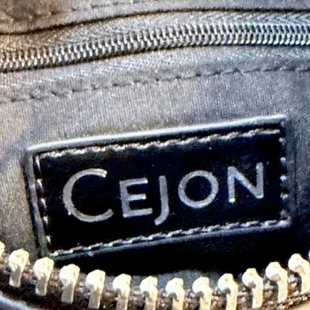 Cejon Black Leather & Suede Crossbody Bag Silver Chain Strap NEW